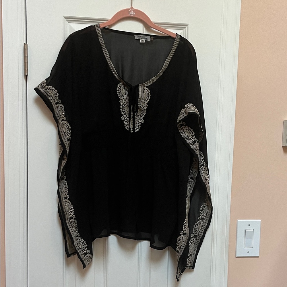 Cecico Black Blouse with Silver Embroidery